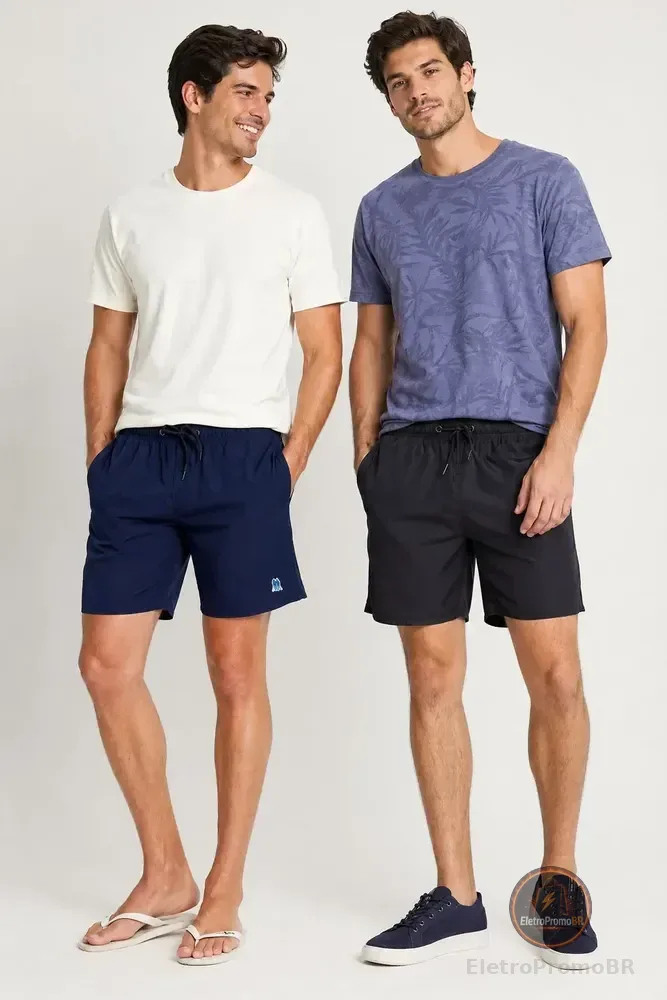 Kit 2 Shorts Vôlei Liso Polo Wear Sortido Azul / Preto Liso P