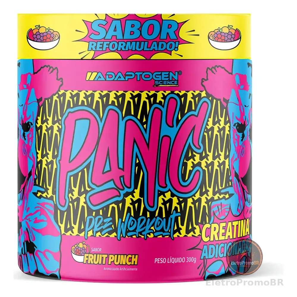 Suplemento Em Pó Adaptogen Science Panic Pré Treino com creatina Pote 300g Sabor Ponche de Frutas