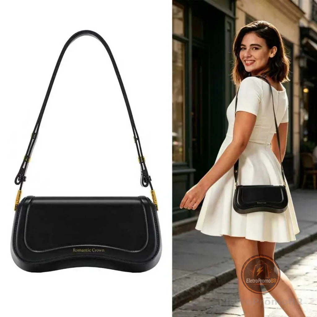 Bolsa de Ombra Feminina com Alça Ajustável, Bolsa Feminina Elegante com Couro Sintetico Preto, Presente