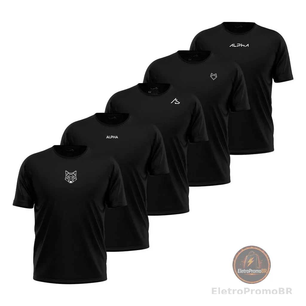 Kit 5 Camisetas Dry All Black Alpha Co