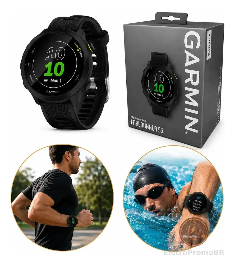 Relógio Garmin Forerunner 55 Monitor Cardíaco Gps Em Inglês Preto
