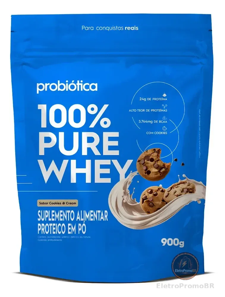Proteína Whey 100% Pure Probiótica Refil 900g para Músculos Sabor Cookies & Cream