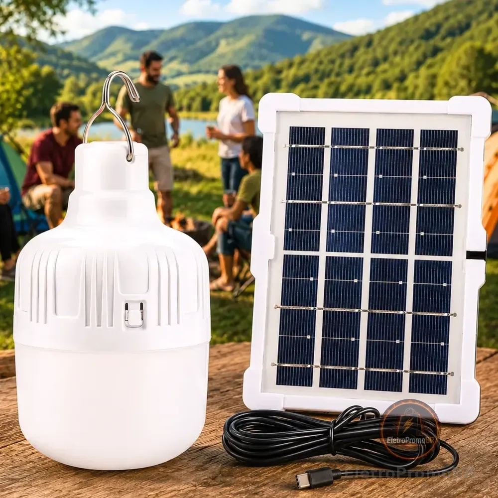 Lampião Led Potente Recarregável Lamparina Camping Barraca Branco 127/220v