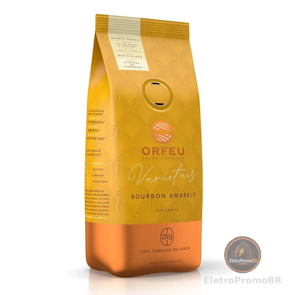 Orfeu Café Bourbon Amarelo em Grãos, 100% Arabica, Torra Média Clara 250g | 100% Arábica, Torrado em Grãos, Certificação de Origem, Cup of Excellence, Indústria Brasileira