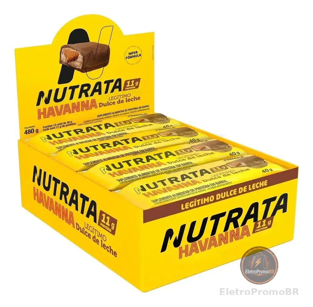 Whey Grego Bar (caixa 12 Unidades) - Nutrata Barra Proteina Sabor Doce de leite Havanna