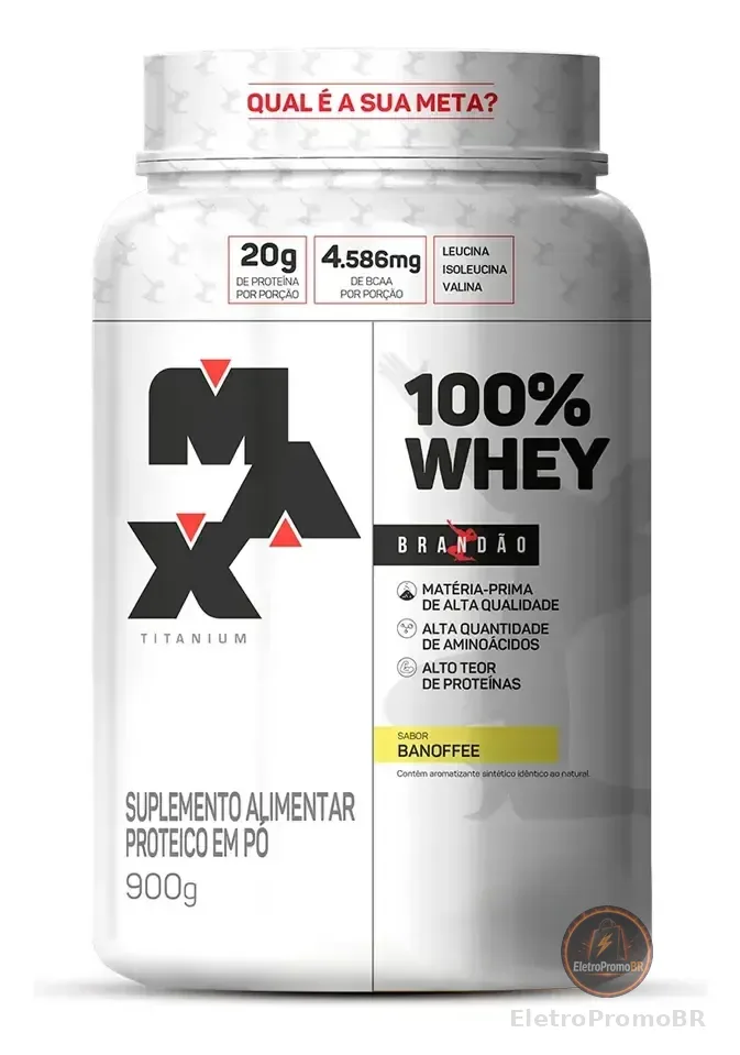 100% Whey Pote 900g Rafael Brandão Banoffee Max Titanium Sabor Banoffe