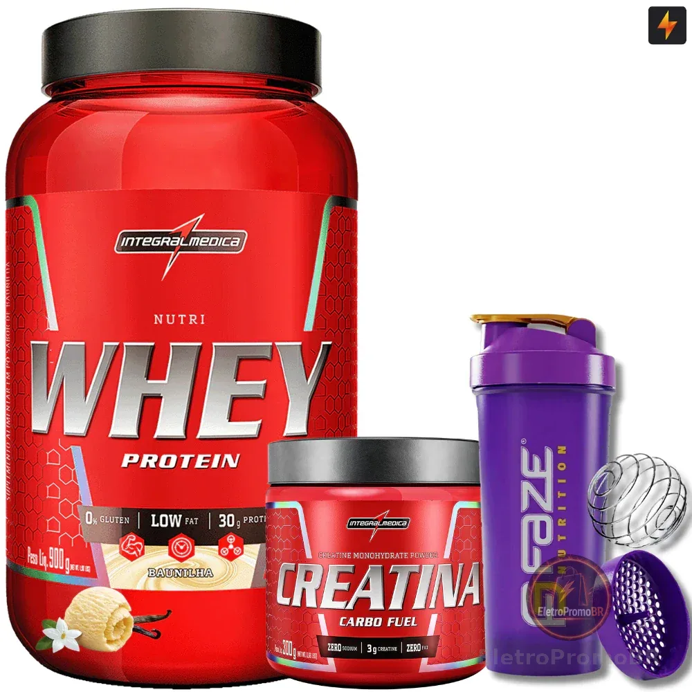 Kit Nutri Whey Pote 900g + Creatina CarboFuel 300g + Coqueteleira - I