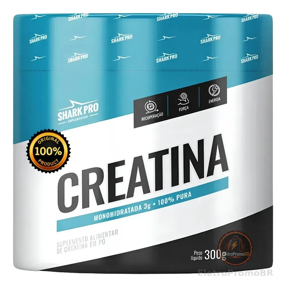 Creatina 300g Shark Pro 100% Pura Monohidratada Alta Performance Músculo Treino