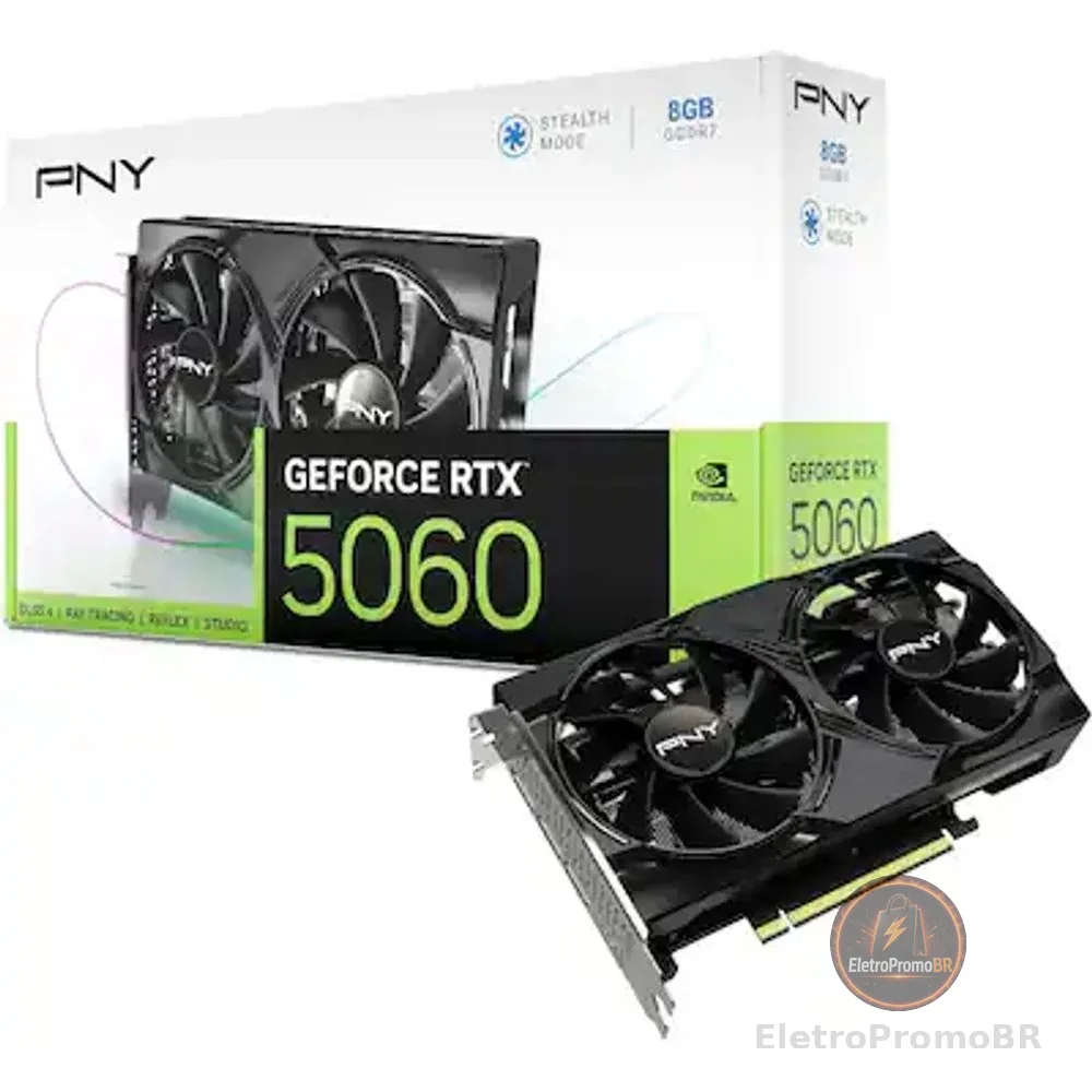 Placa de Vídeo NVIDIA GeForce PNY RTX5060 8GB DUAL FAN OC Blackwell- VCG50608DFXPB1-O