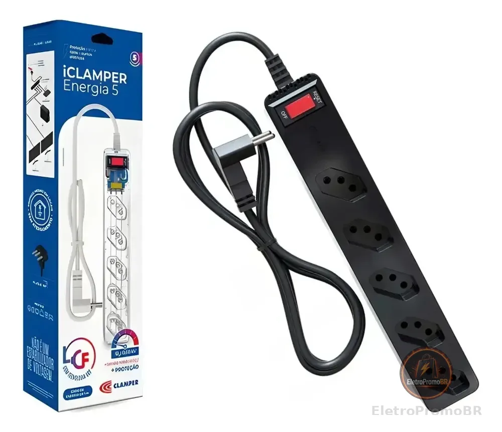 Filtro Clamper 5 Tomadas Pc Gamer - 1270 / 2200w Bivolt Cor Preto