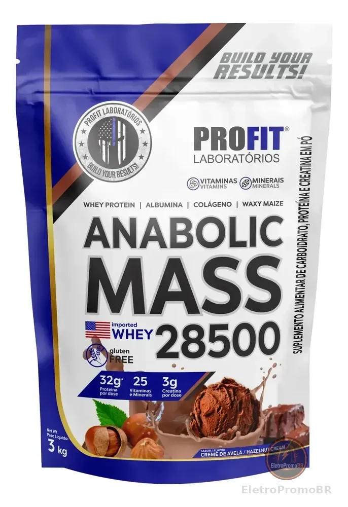 Hipercalórico Anabolic Mass 28500 Creme De Avelã 3kg Profit