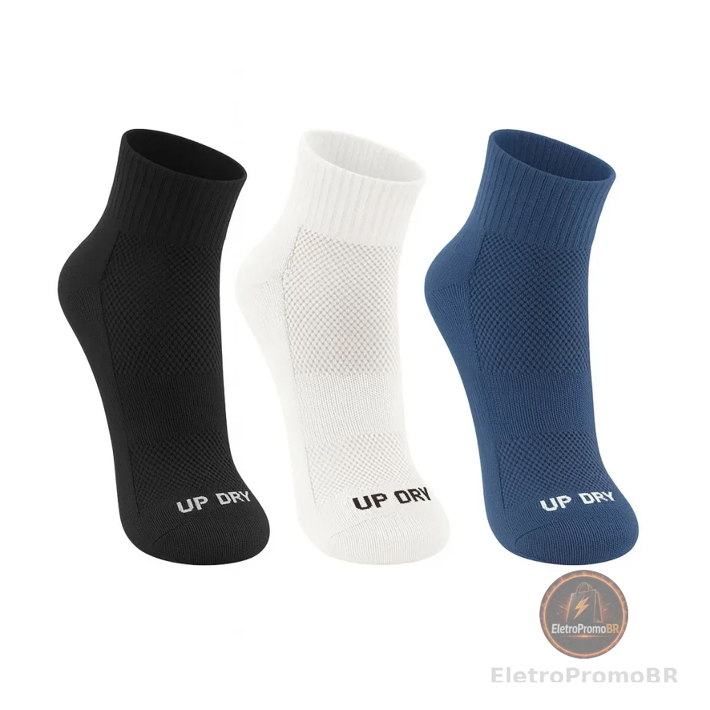 Kit 3 Pares Meia Esportiva Up Dry Anti Bolha Cano Médio Corrida Bike Ciclismo Caminhada Academia