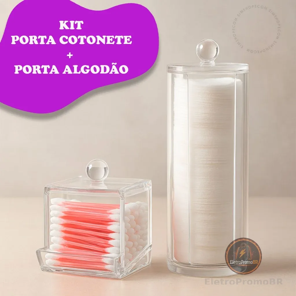 Organizador Algodão E Cotonetes Acrílico Kit Transparente