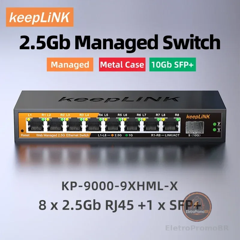 Switch gerenciado KeepLiNK de 2,5 Gb com 8 portas 2,5 Gb Ethernet 1 porta 10G SFP+