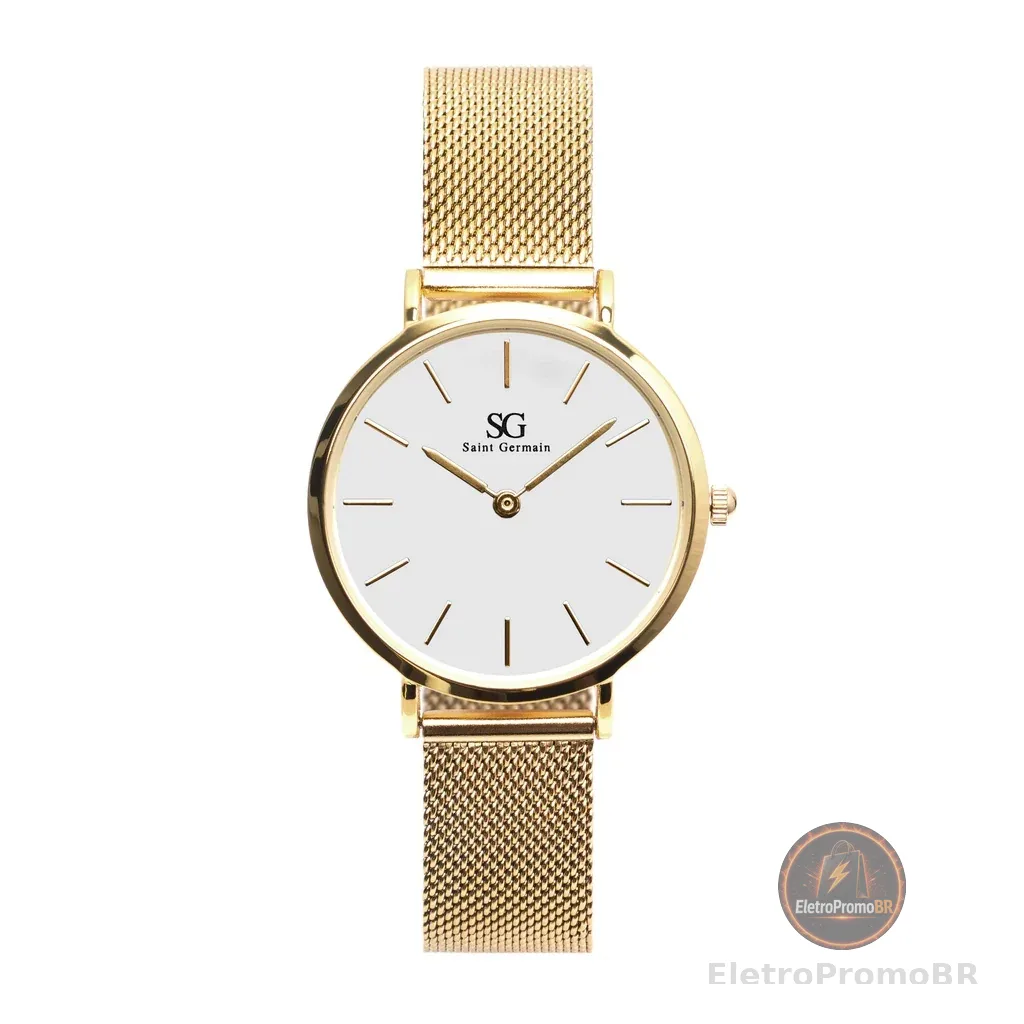 Relógio Feminino Dourado Saint Germain Chelsea Gold 32mm Fundo Branco