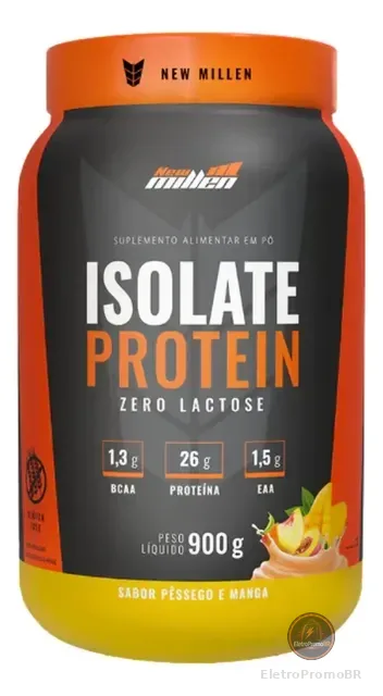 Whey Isolado New Millen Isolate Protein Pó 900g Pote Sabor Pessego Com Manga