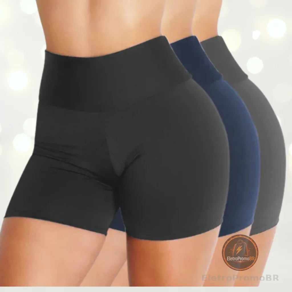 KIT 3 Shorts feminino academia liso Bermudinha malhar cintura alta
