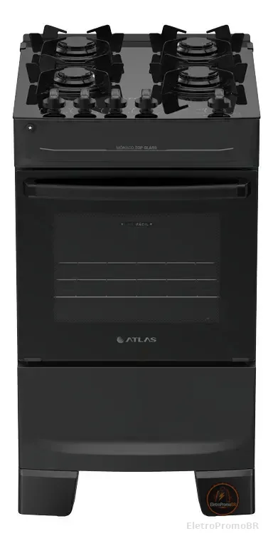 Fogão 4 Bocas Atlas Mônaco Top Glass Automático Mesa De Vidro Preto 127/220v