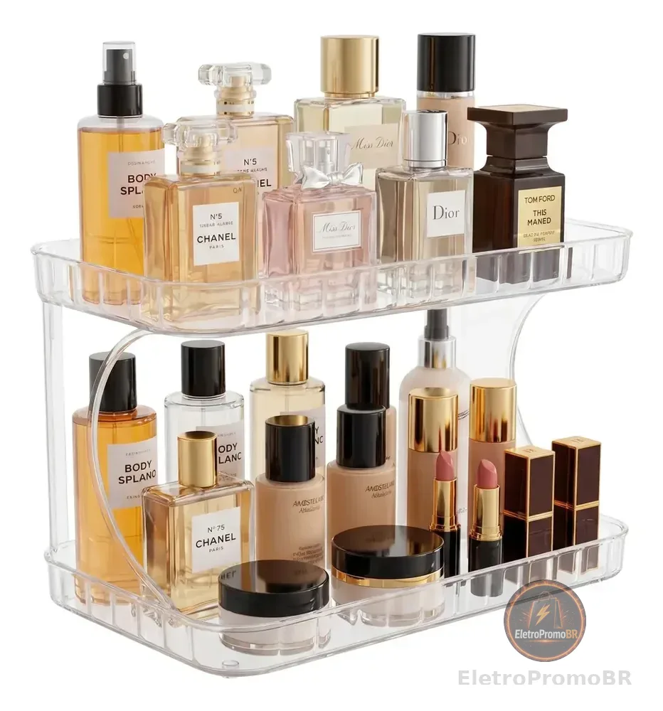 Organizador Porta Maquiagem 2 Andares Cosméticos Kaziva Transparente