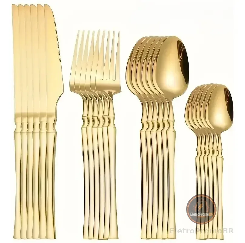 Kit 24 Peças Jogo De Talheres Dourados Aço Inoxidável 416 Dourado_02
