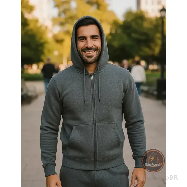 Jaqueta Moletom Masculina De Frio Com Ziper , Bolso Canguru