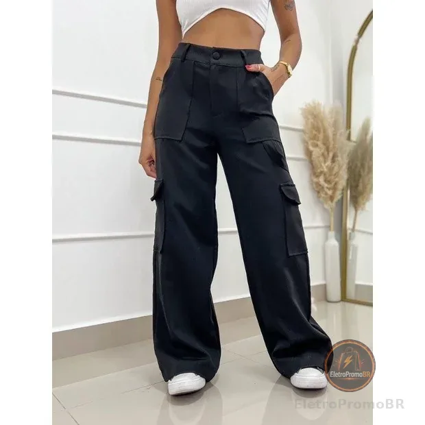Calça panmtalona Cargo Feminina Tecido Alfaiataria