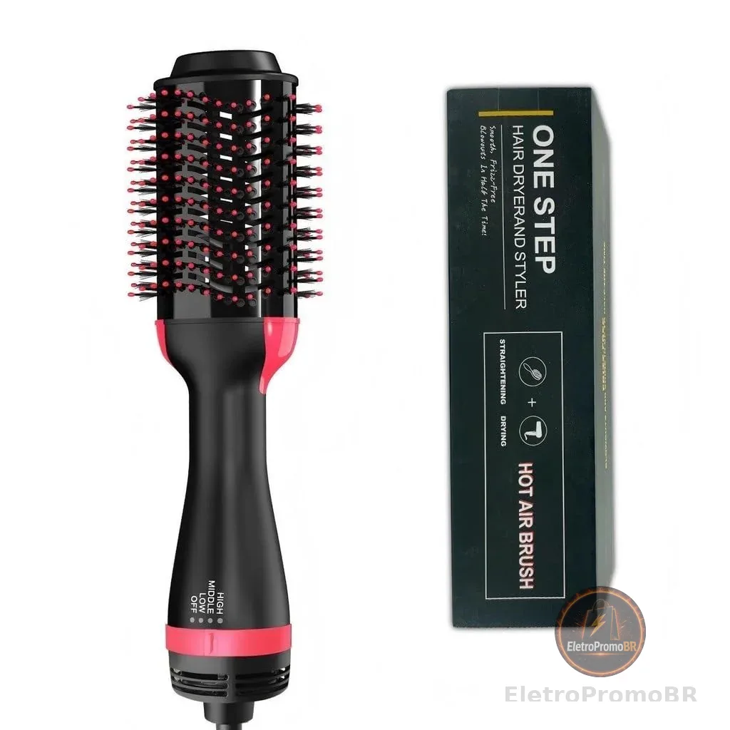 Escova Secadora Modeladora Jimmystore 1000W Íons Anti-Frizz Alisadora 3 em 1 110V Preta