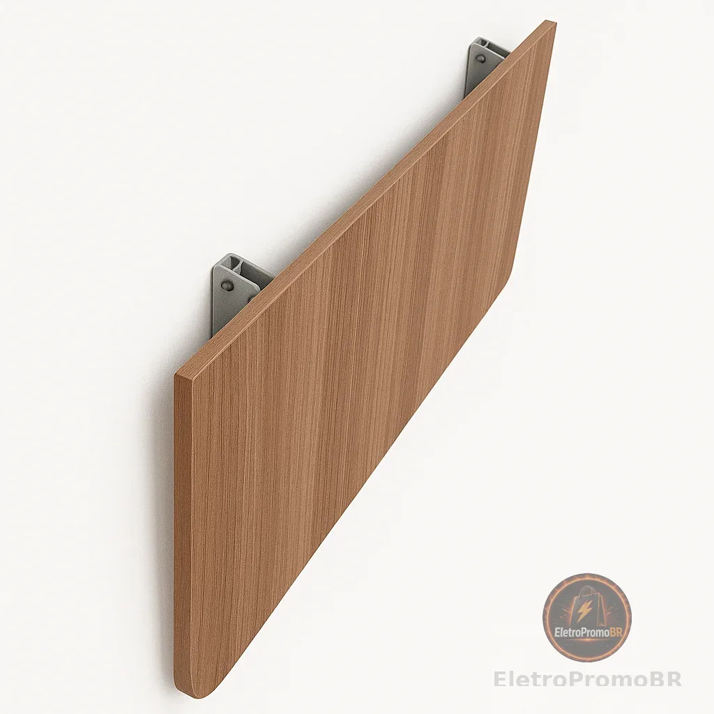 Mesa Dobravel Retratil de Parede Suspensa Borda Redonda Para Quarto Sala Banheiro Cozinha Amadeirado