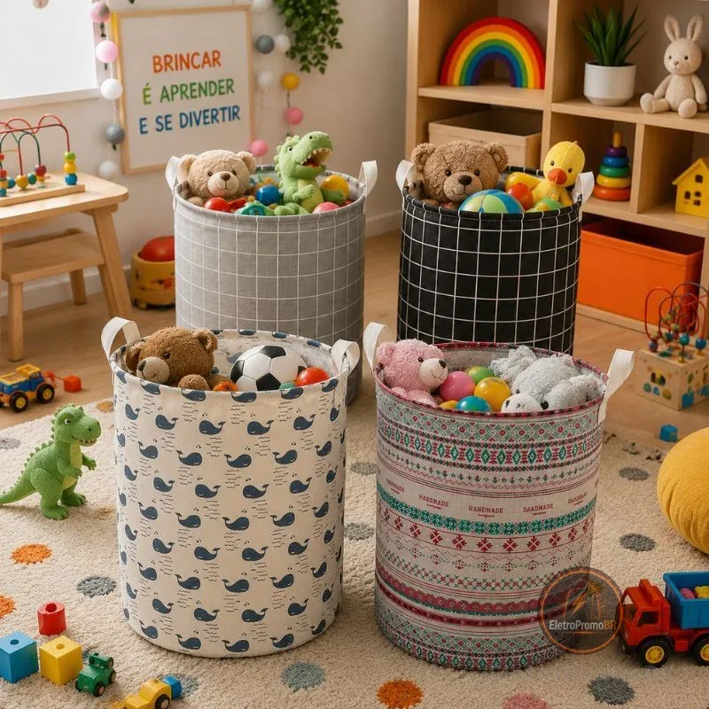 Cesto Dobrável Roupa Suja Brinquedos Multiuso Impermeável Lavanderia