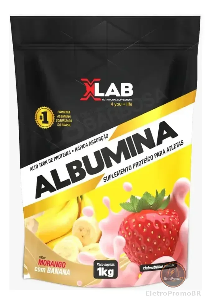 Albumina 1kg Morango com Banana XLab Suplemento Proteico em Pó