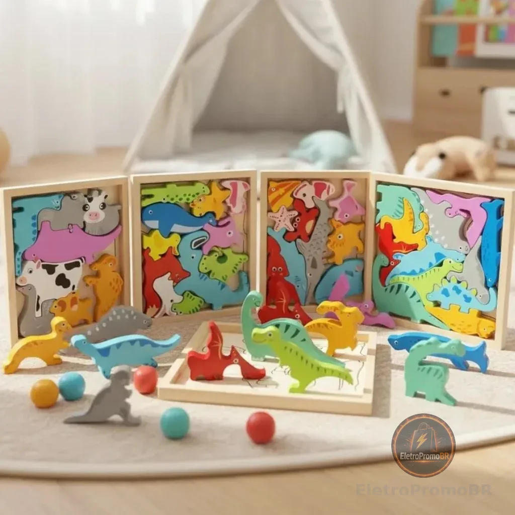 Quebra Cabeça Encaixe Divertido 3D Jogo da Velha MDF Educativo Brinquedo Bebê Pedagógico Sensorial