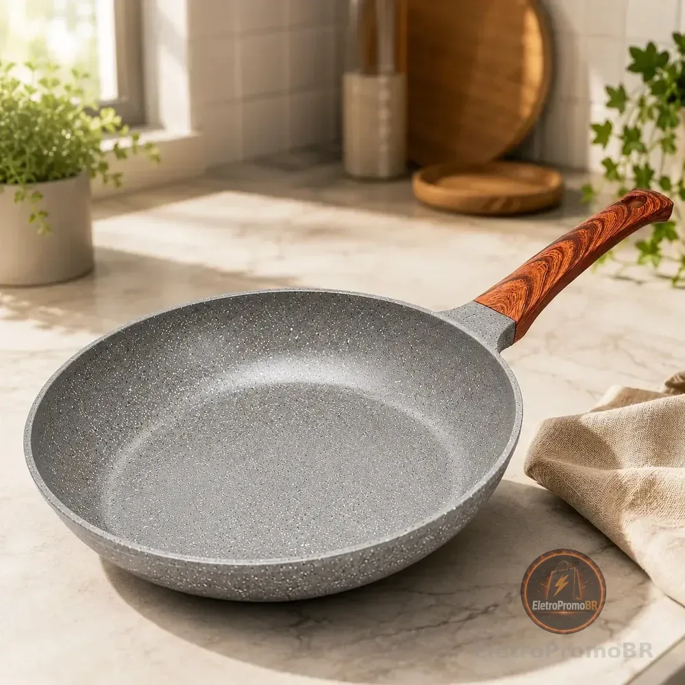 Frigideira Cerâmica Antiaderente 24cm Indução Cooktop Fogão a Gás Não Gruda Sem Óleo Cor Cinza Granito