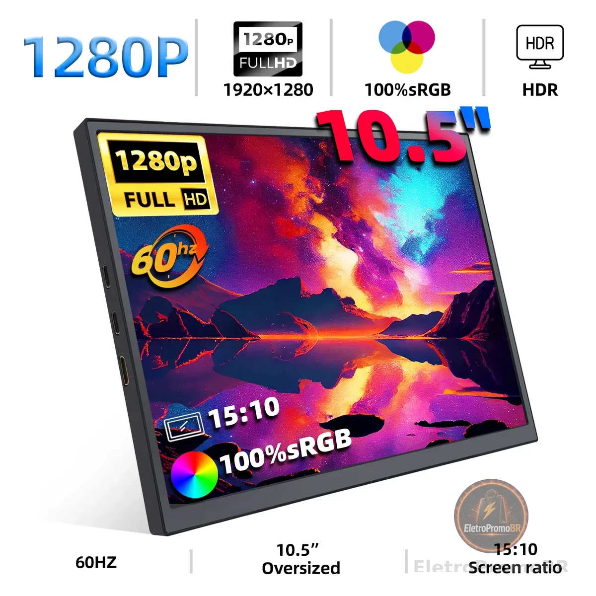 ZSUS-Monitor portátil de luz azul baixa para Xbox, PS4, PS4, 5 Switch, Celular, PC, Extensão Loptop, 10.5 ", 1280P, 100% sRGB, 5:10