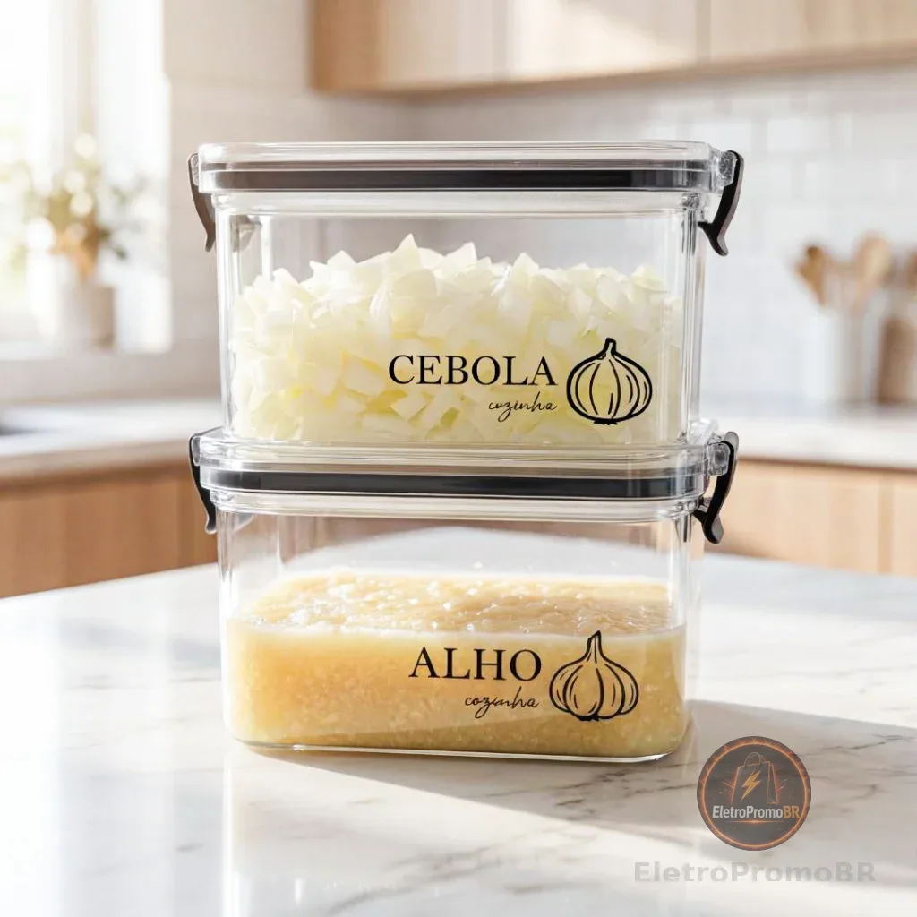 Potes Multiuso Herméticos Geladeira 460ml/950ml - Porta Mantimentos, Porta Alho, Porta Cebola e muito mais