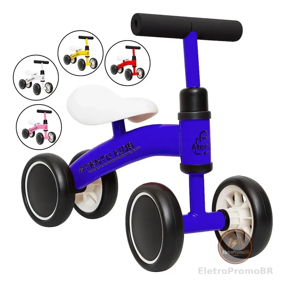 Bicicleta Infantil De Equilíbrio Sem Pedal Andador 4 Rodas Cor Azul