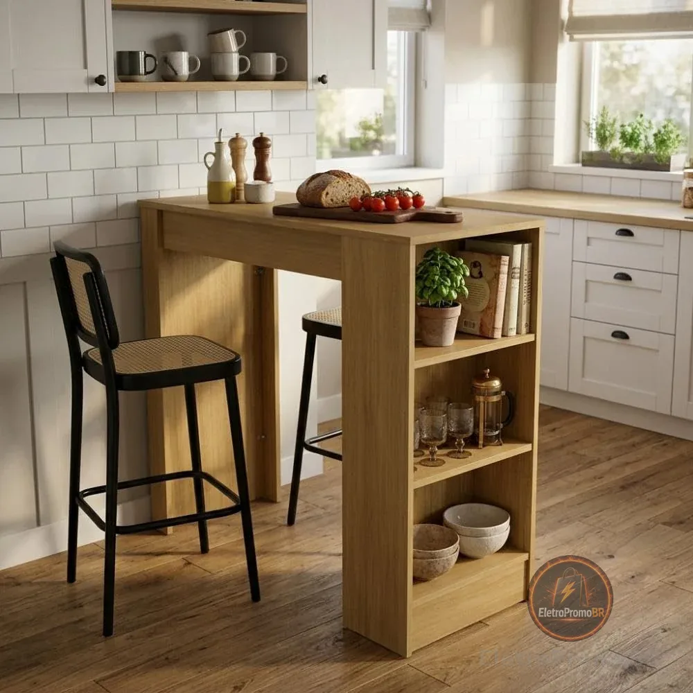 Bancada de Cozinha Ilha Gourmet Americana 2 Prateleiras 90cm Linha Bologna