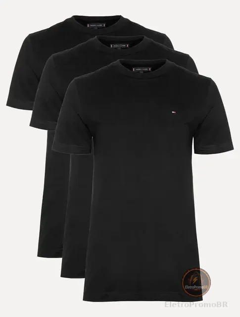 Kit Camisetas Tommy Hilfiger Masculina Essential Preta 3un