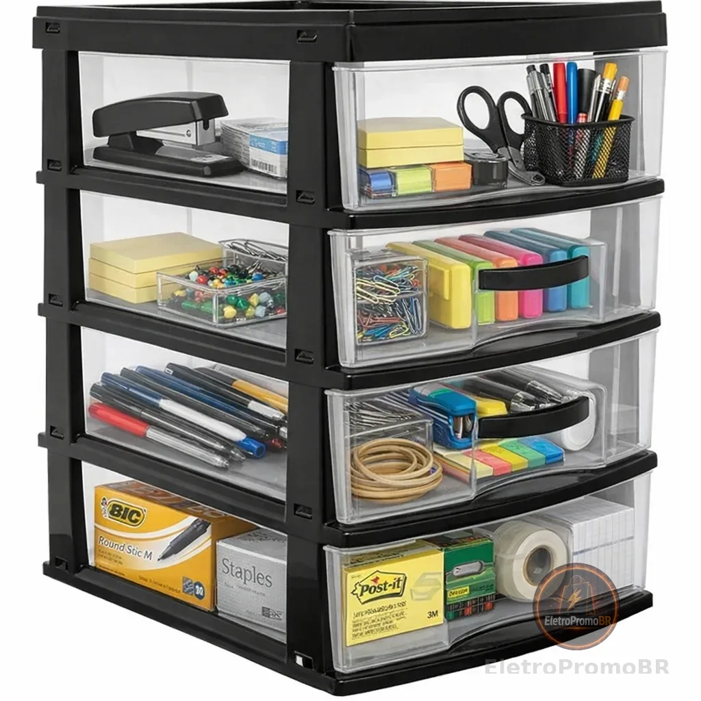 Gaveteiro Organizador grande de Mesa em Plástico com 2 3 4 Gavetas