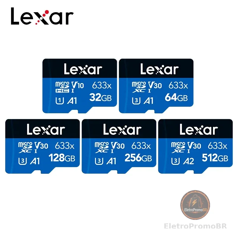 Lexar-Cartão Micro SD de Alto Desempenho, Cartão TF, SDHC, 32GB, V10, SDXC, 64GB, 128GB, 256GB, 512GB, V30