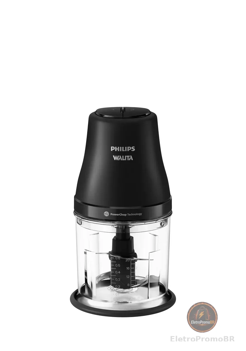Philips Walita Processador de Alimentos PowerChop 450W, Preto, 110V | Pica e Mistura Rápido – lâminas eficientes da Série 3000 para o preparo de receitas (HR1501/01)