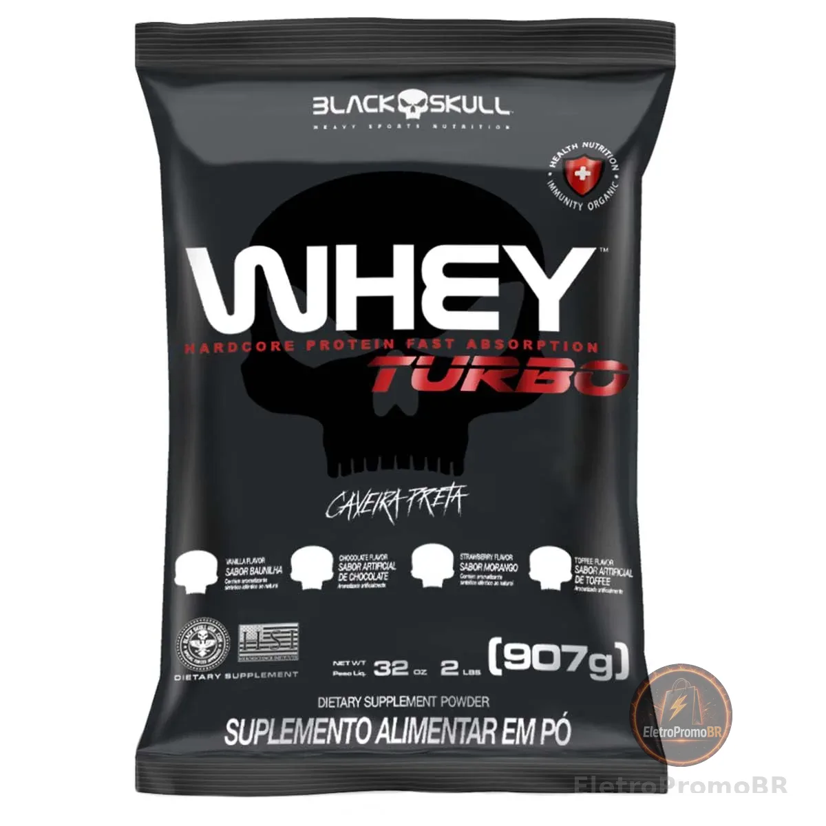 Refil Whey Turbo Morango 907G, Black Skull