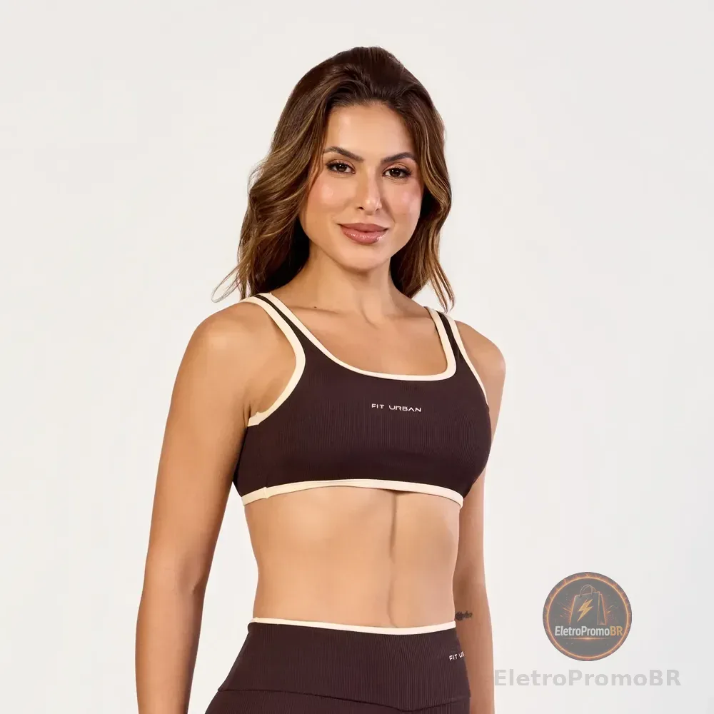 Top Fitness Canelado Feminino Academia Fit Urban Café Lisa M