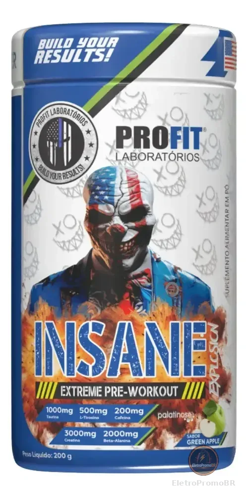 Pré Treino Insane Explosion Extreme Pré Workout 200g - Profit Sabor Maçã Verde Com Arginina Taurina Tirosina Coenzima Q10 Fostatidilserina Picolinato De Cromo Cafeína