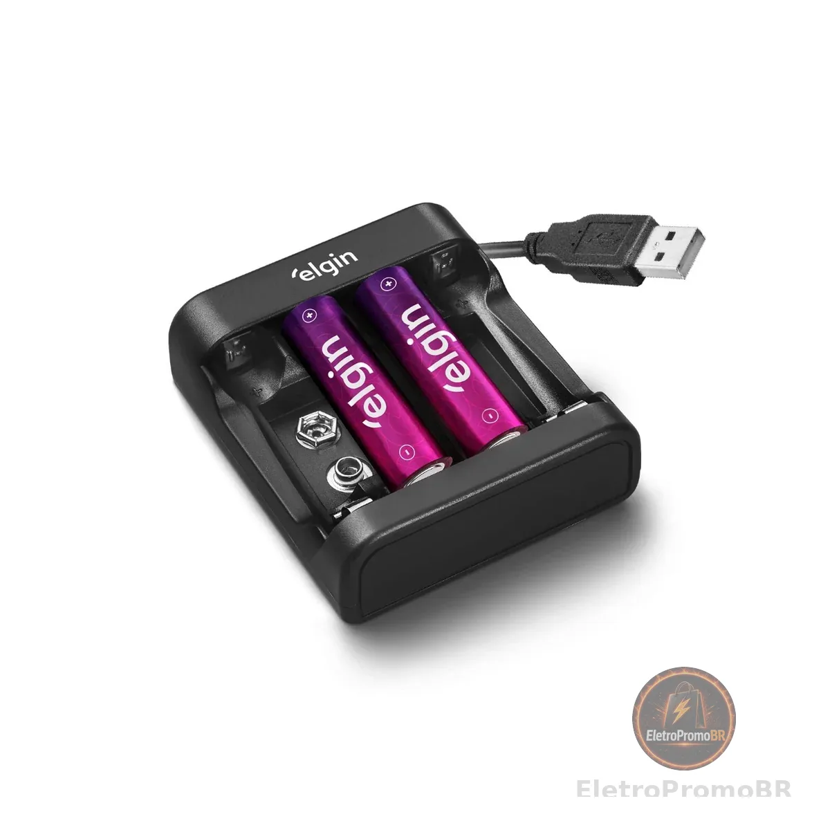 Carregador de Pilhas e Baterias USB com 2 Pilhas AA 1500mAh recarregáveis