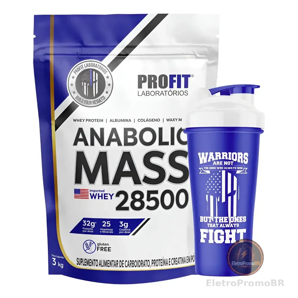 Kit Anabolic Mass Com 3g Creatina  + Coqueteleira Profit Creme De Avelã 3kg | Coqueteleira 700ml