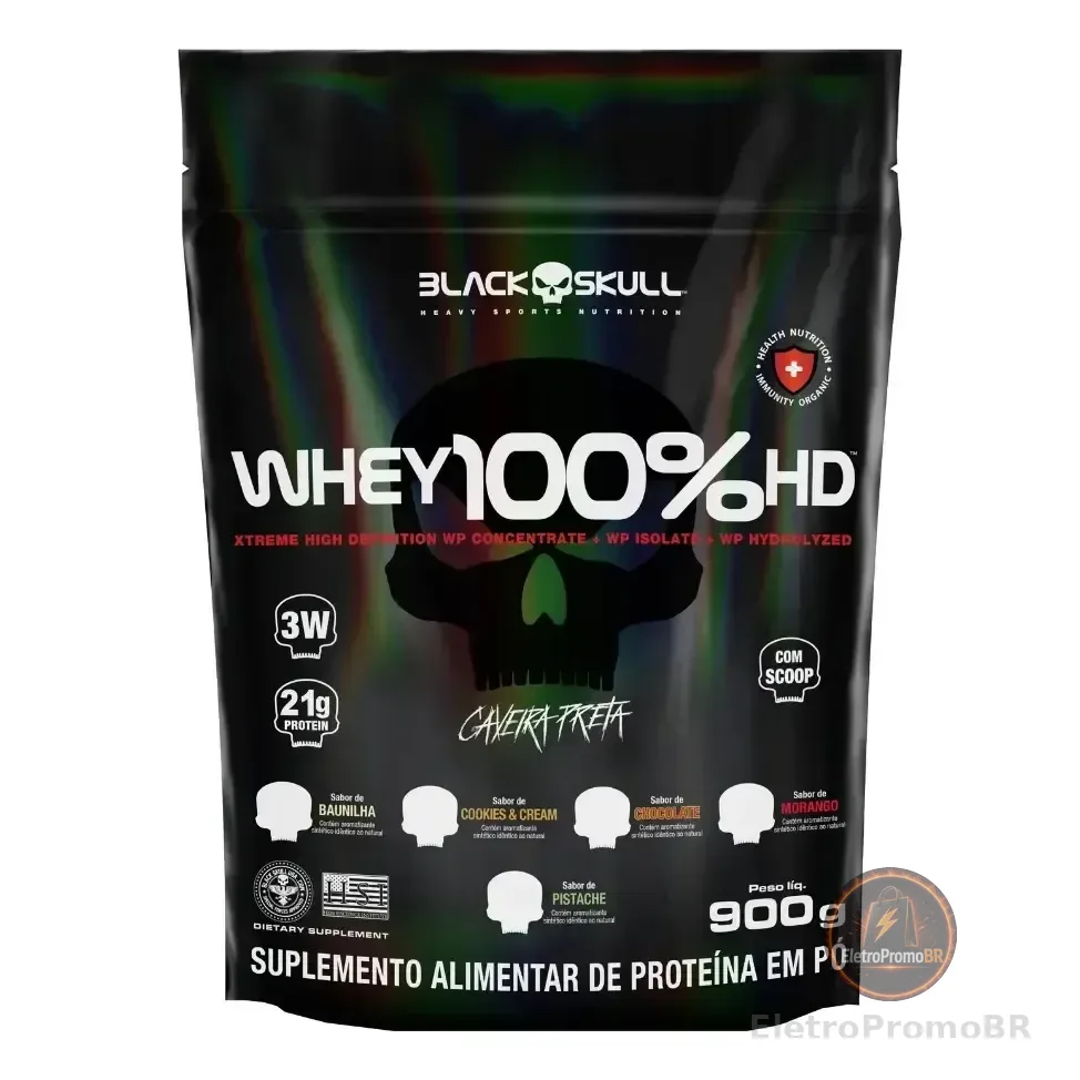 Whey 100% Hd 900g Concentrado E Isolado Black Skull Sabor Cookies & Cream