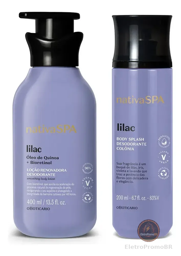 Nativa Spa Lilac: Loção Corporal 400ml + Body Splash 200ml