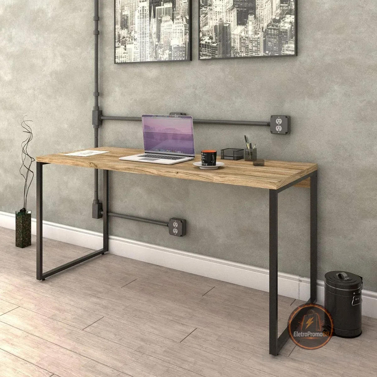 Mesa Escrivaninha Industrial 150cm Trevalla Kuadra ME150-E10 Carvalho