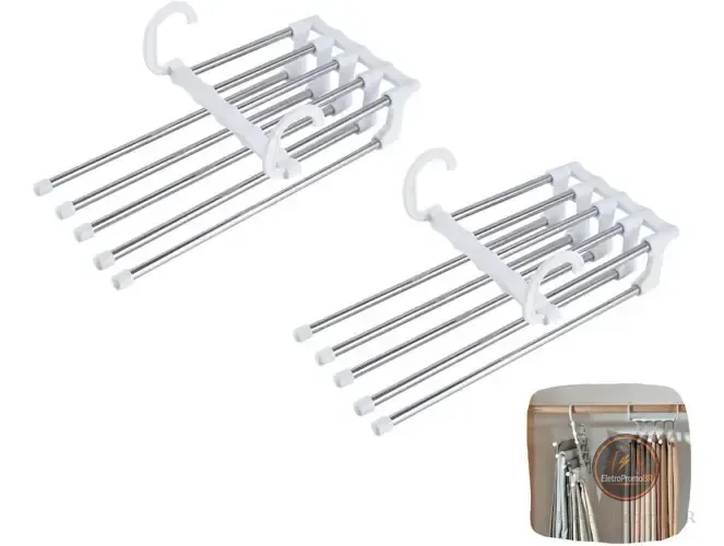 Kit 2 Cabide Dobrável Em Inox Organizador Retráteis 5 Calças