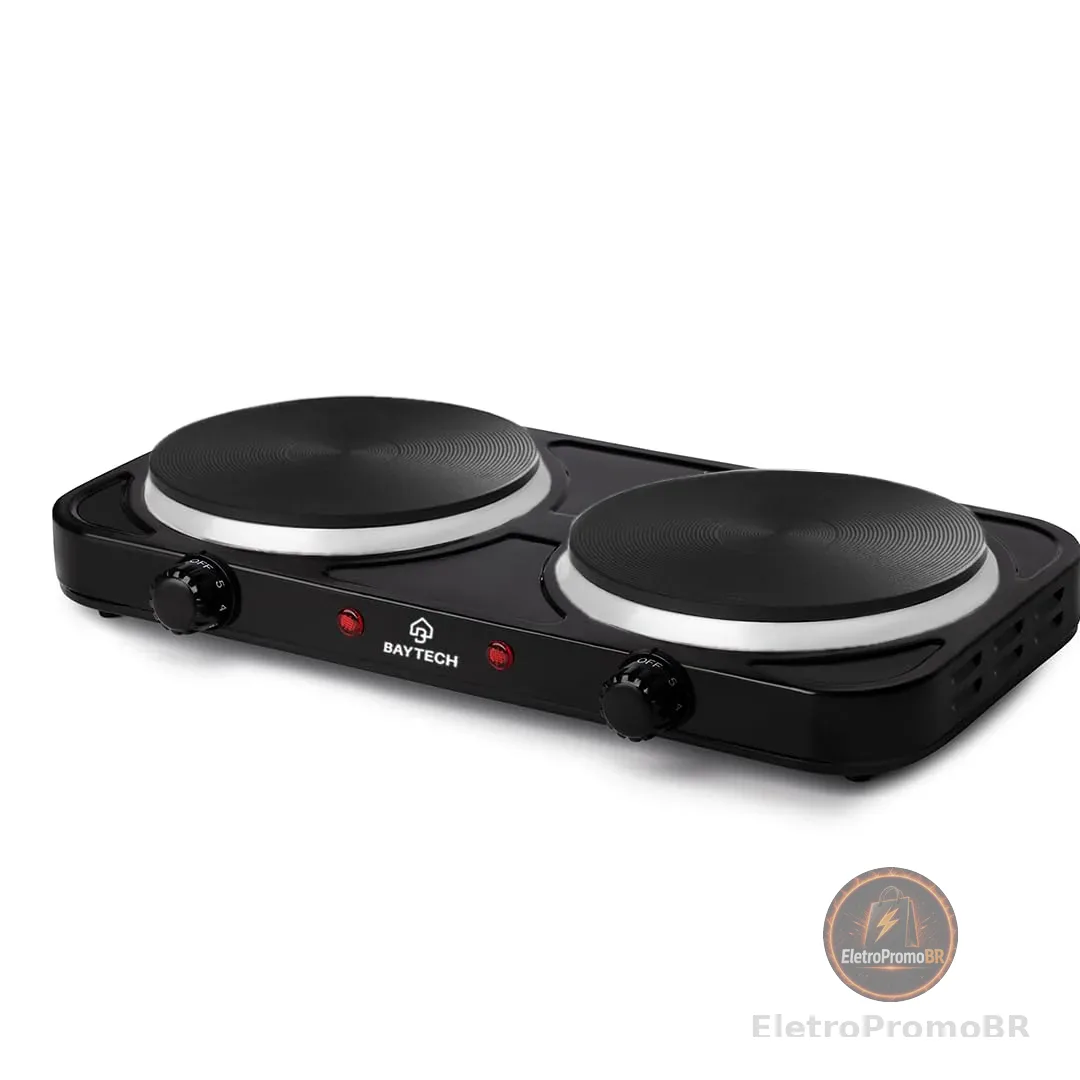Fogareiro Elétrico Chapa 2 Bocas 127V/220V 2000W Portátil Cooktop BAYTECH (Preto, 220V)